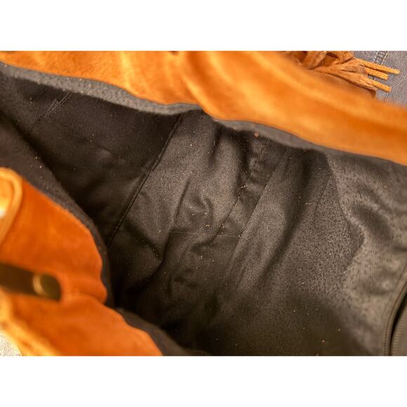 VTG ECOTE Caramel Brown Suede Leather Fringe Pouch Crossbody Bag Chain VGUC - Picture 5 of 7